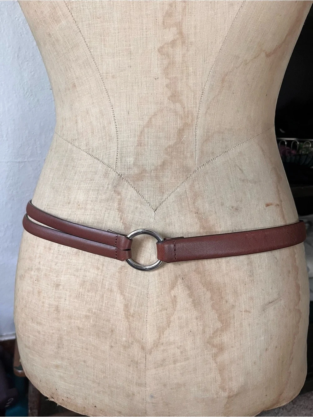 Lauren Ralph Lauren Brown Tri-Strap Leather Waist Belt with Silver Buckles